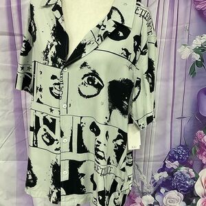 Monochrome Graphic Button-Down Shirt